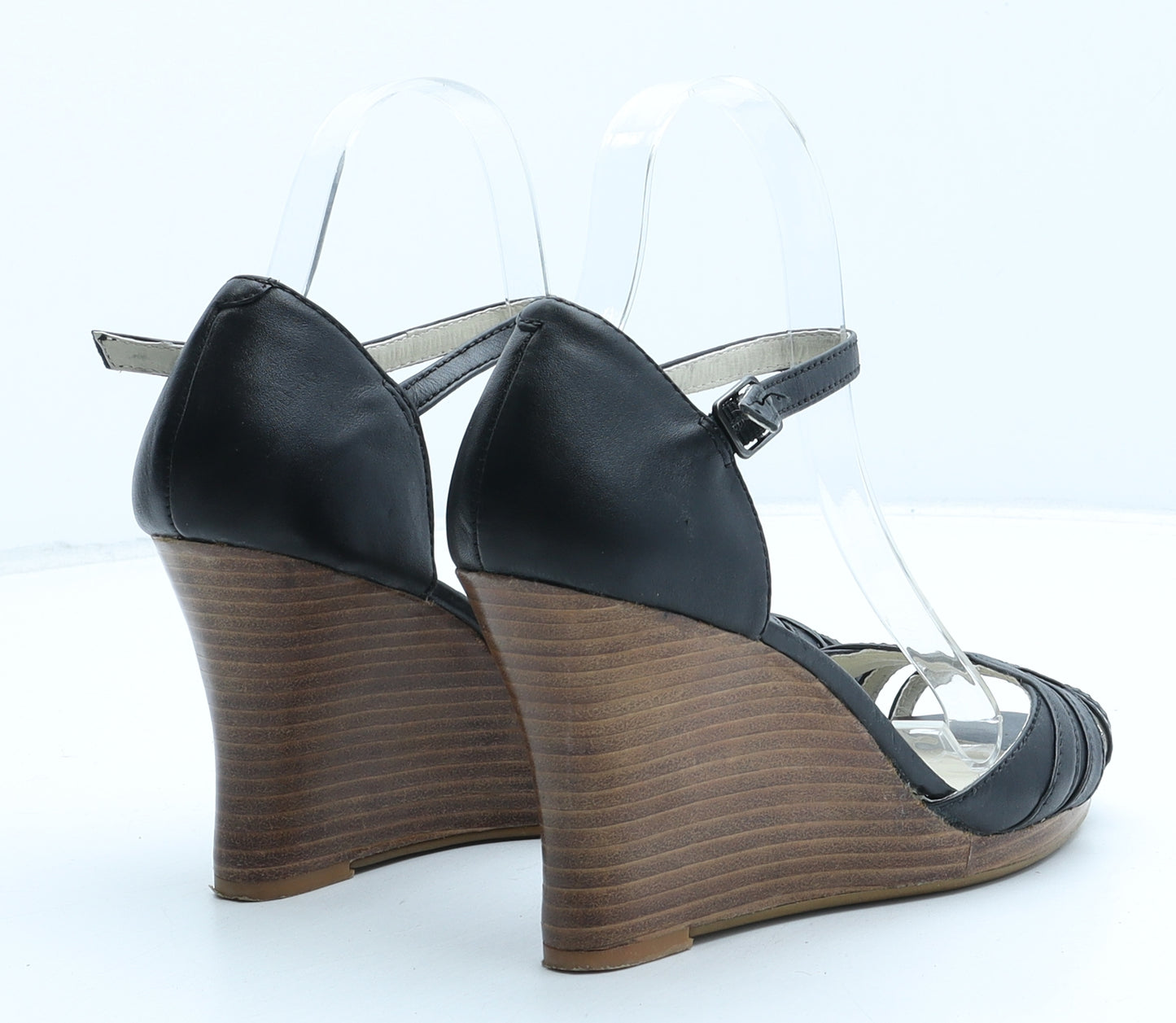 NEXT Womens Black Leather Strappy Heel UK 6