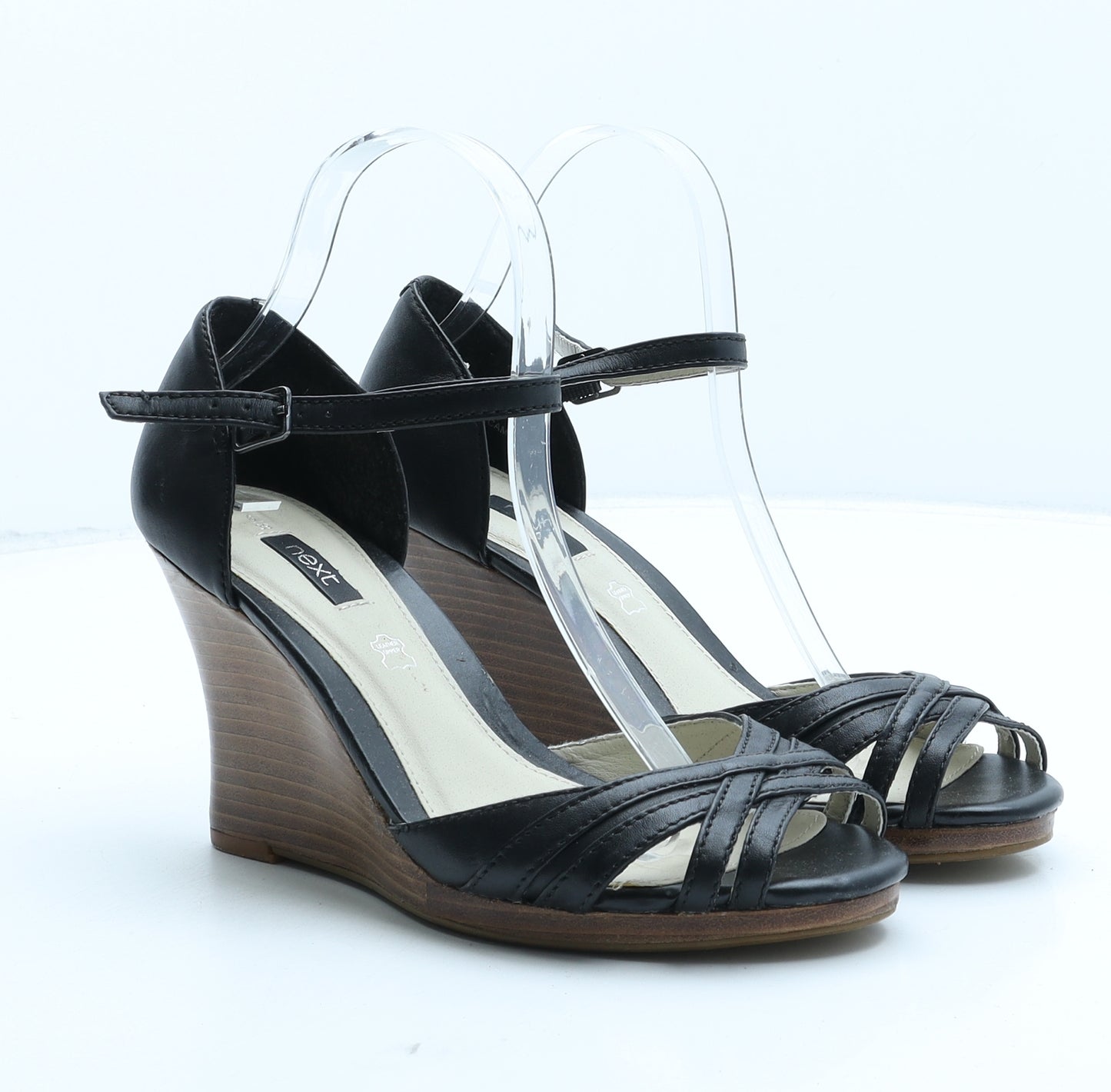 NEXT Womens Black Leather Strappy Heel UK 6