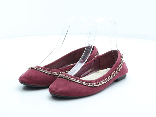 Atmosphere Womens Red Synthetic Ballet Flat UK 3 36 - Chain Detail