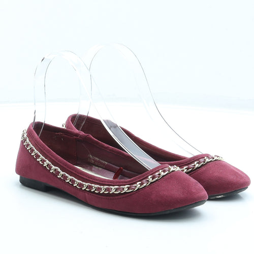 Atmosphere Womens Red Synthetic Ballet Flat UK 3 36 - Chain Detail