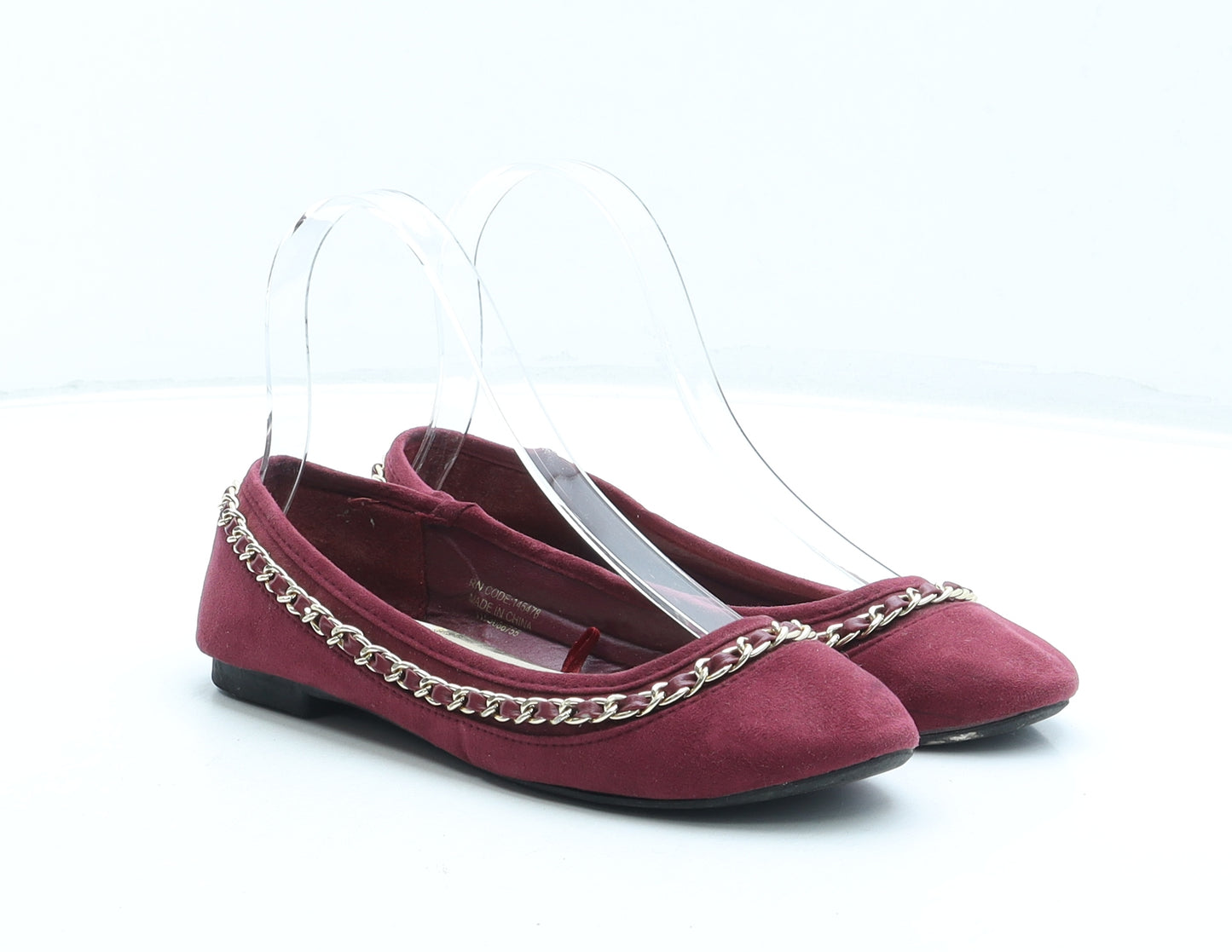 Atmosphere Womens Red Synthetic Ballet Flat UK 3 36 - Chain Detail