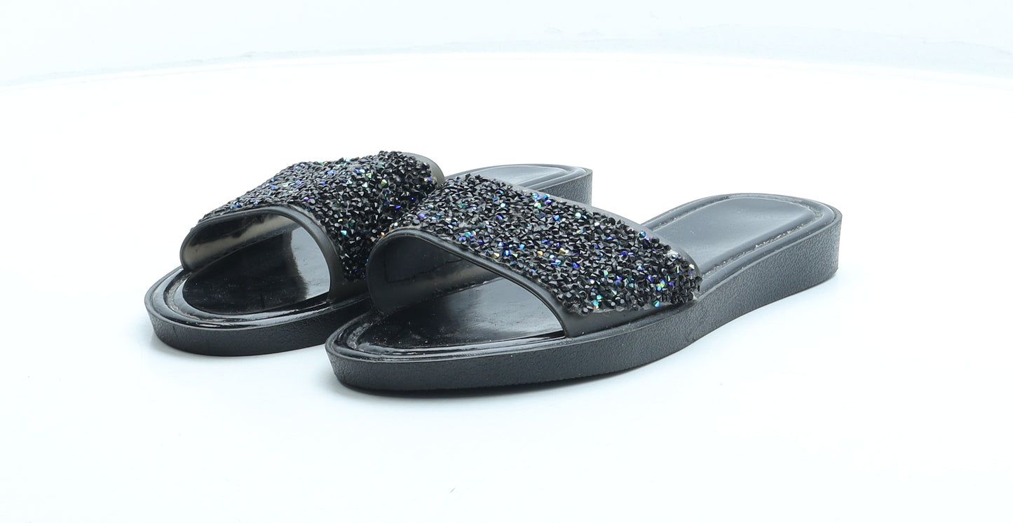 Primark Womens Black Rubber Slider Sandal UK 3