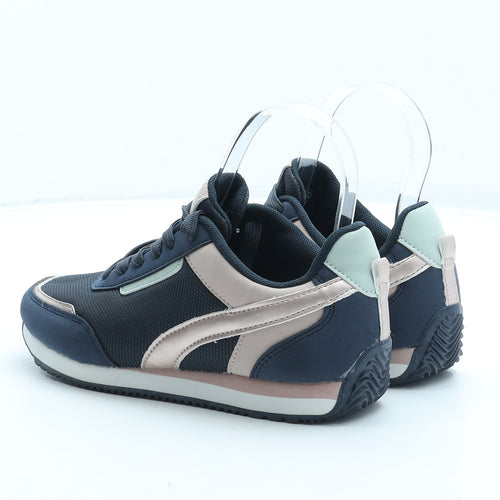 F&F Girls Blue Synthetic Trainer UK 2 34
