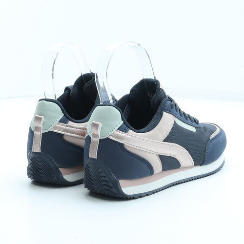 F&F Girls Blue Synthetic Trainer UK 2 34