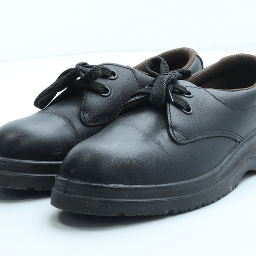 Preworn Womens Black Leather Combat Boot UK 4 37 - Steel toe cap