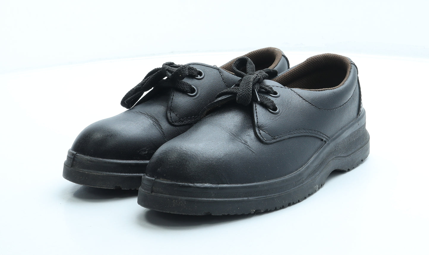 Preworn Womens Black Leather Combat Boot UK 4 37 - Steel toe cap