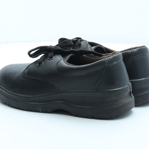 Preworn Womens Black Leather Combat Boot UK 4 37 - Steel toe cap