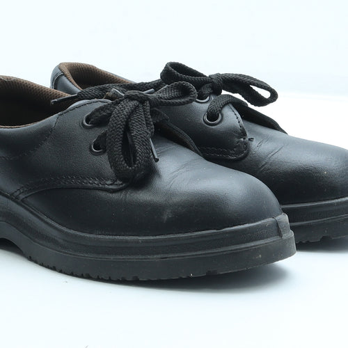 Preworn Womens Black Leather Combat Boot UK 4 37 - Steel toe cap