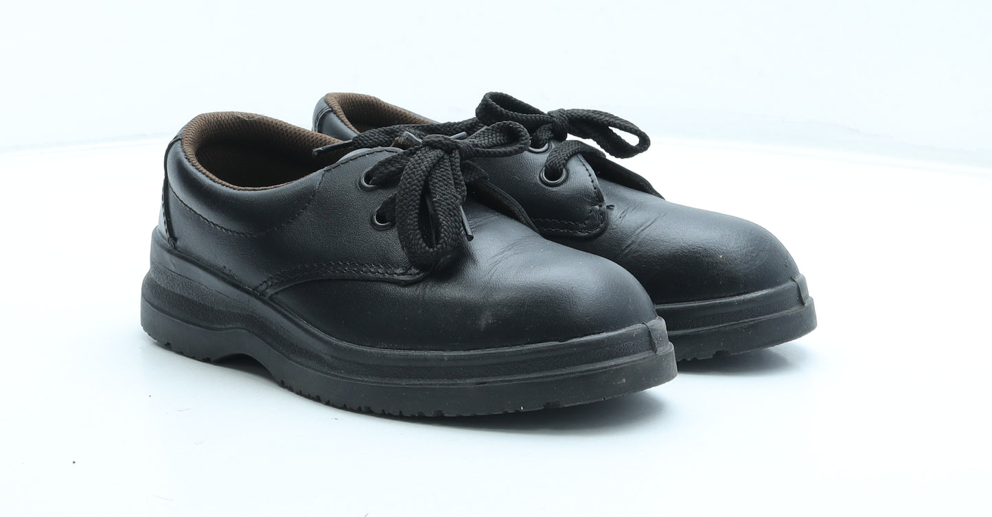 Preworn Womens Black Leather Combat Boot UK 4 37 - Steel toe cap