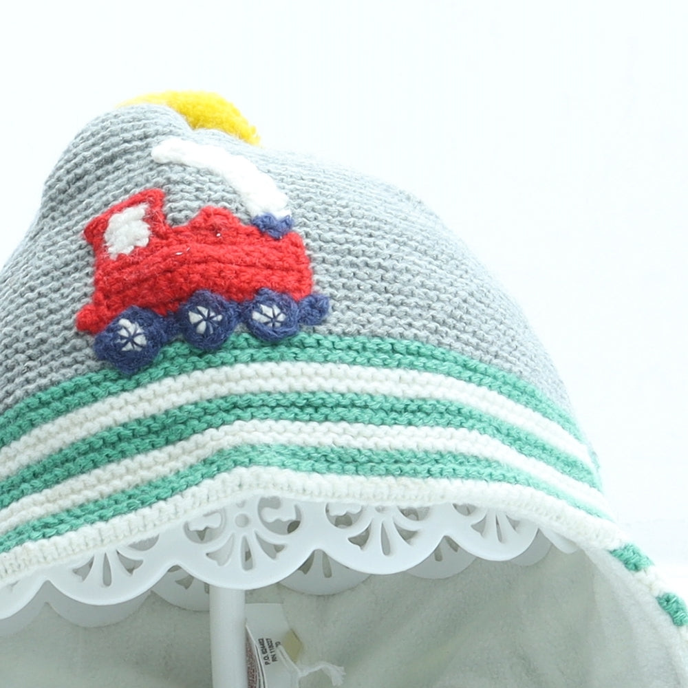 Boden Boys Multicoloured Striped Acrylic Bonnet One Size - Tractor