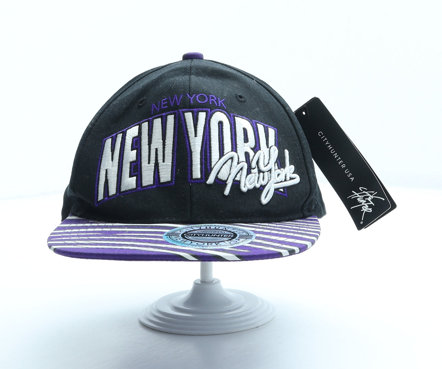 City Hunter Mens Black Cotton Snapback Size Adjustable - New York