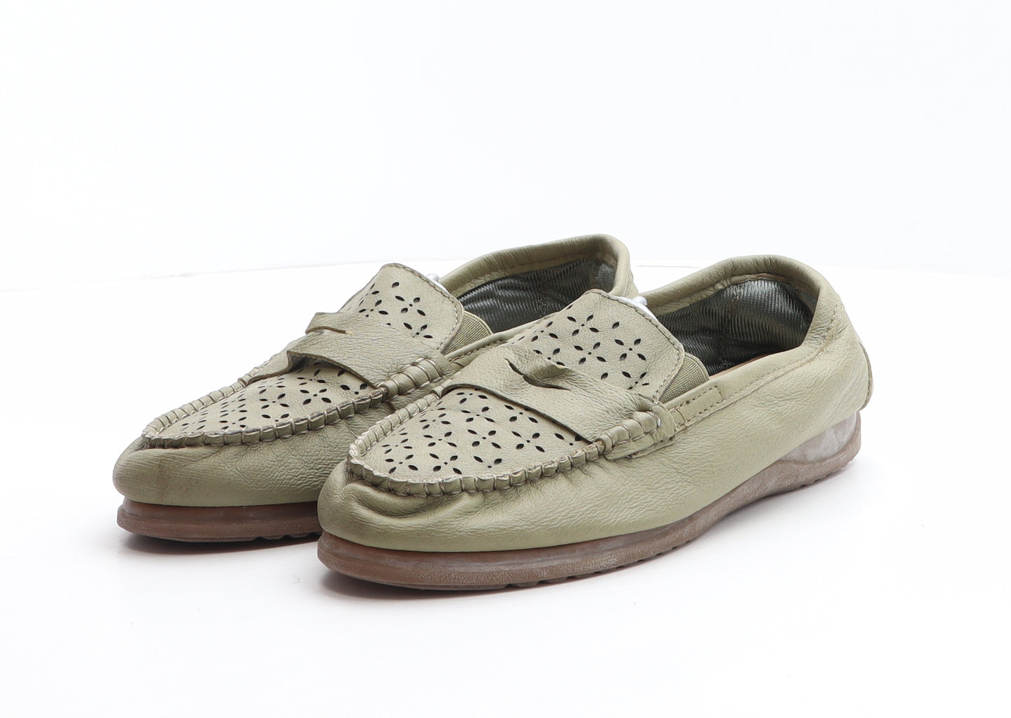 Rieker Womens Green Leather Loafer Flat UK 7 - Cut out details