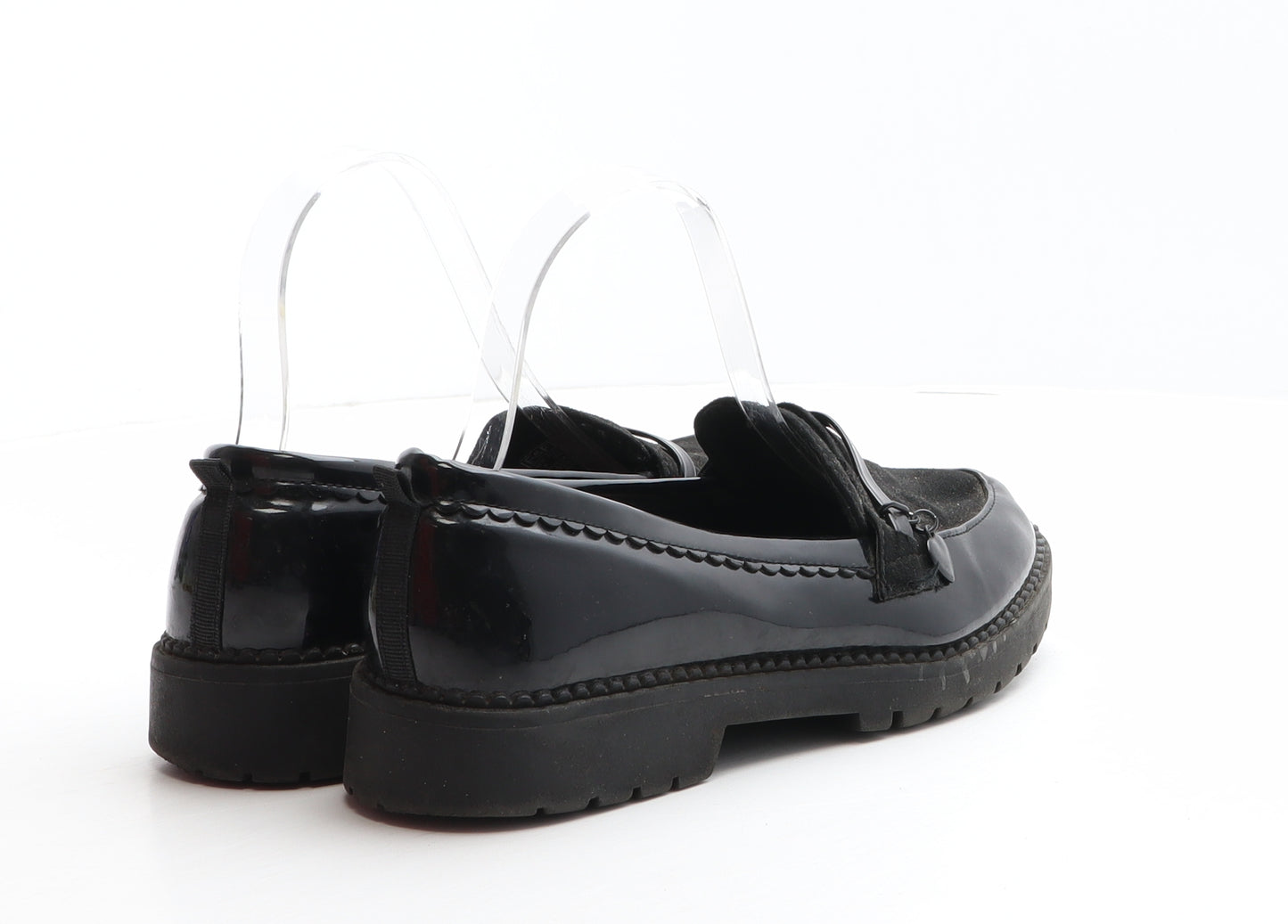 F&F Womens Black Synthetic Loafer Casual UK 5 - Heart detail