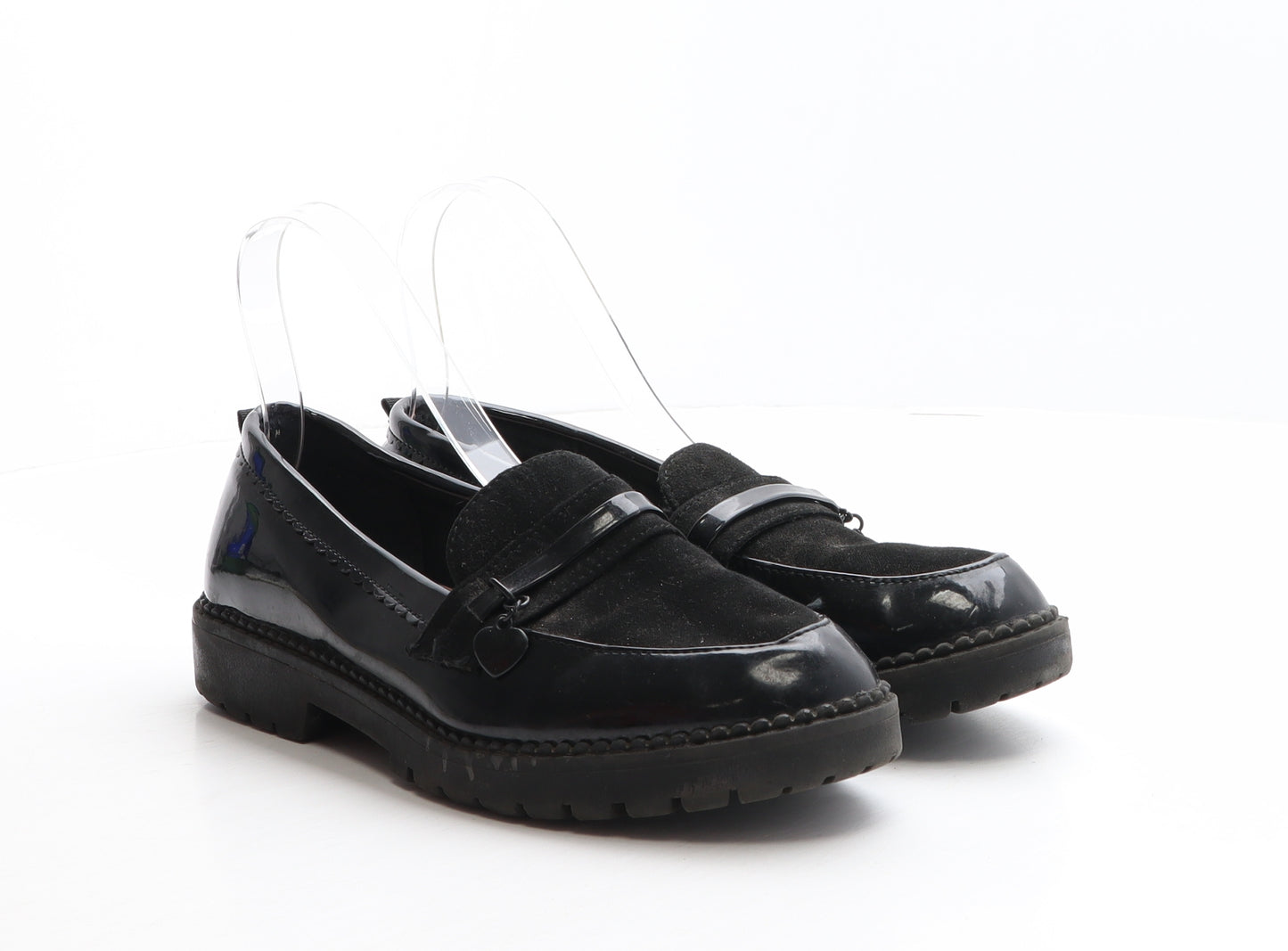 F&F Womens Black Synthetic Loafer Casual UK 5 - Heart detail