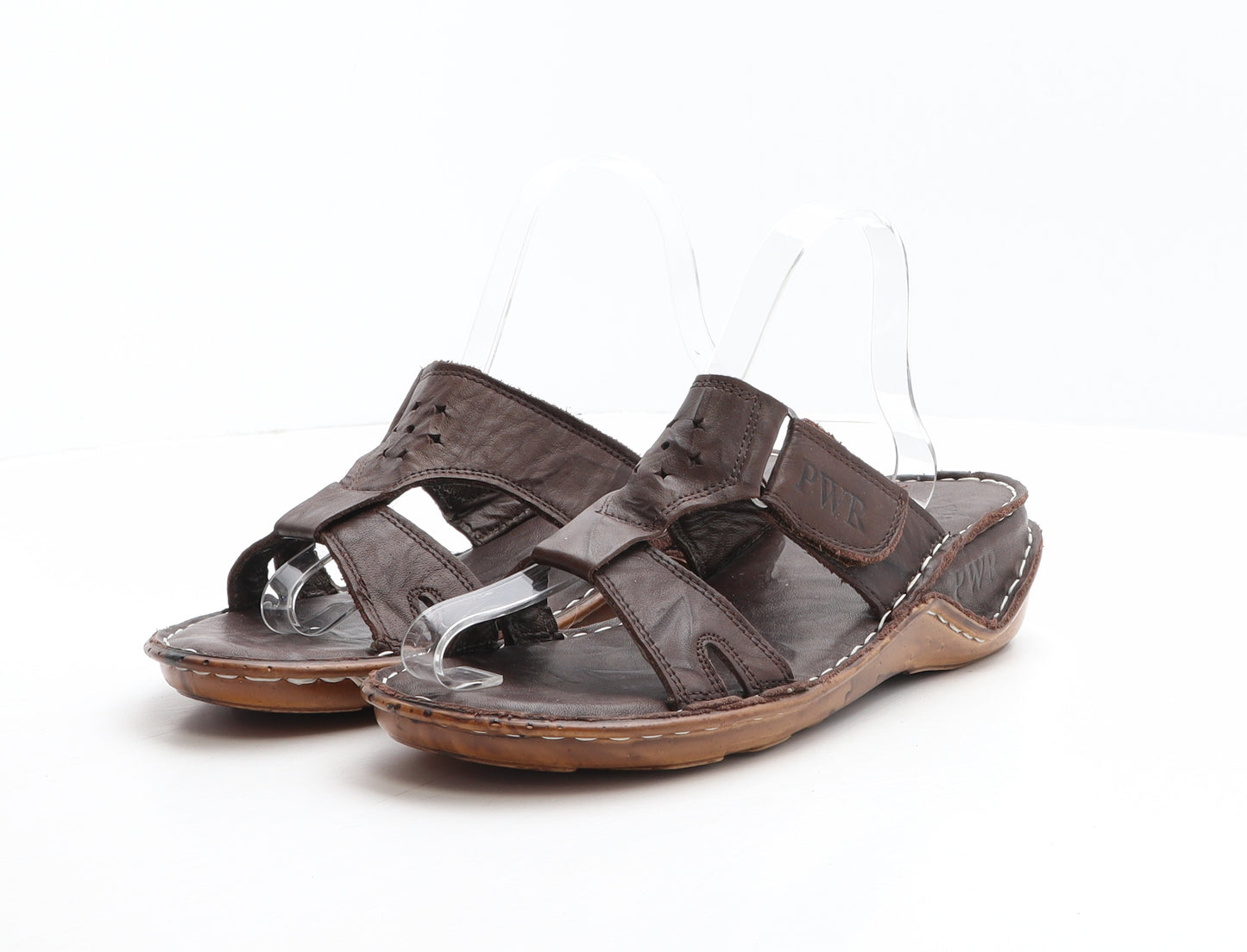 Powers Womens Brown Leather Slider Slipper UK 41 - Cut out details