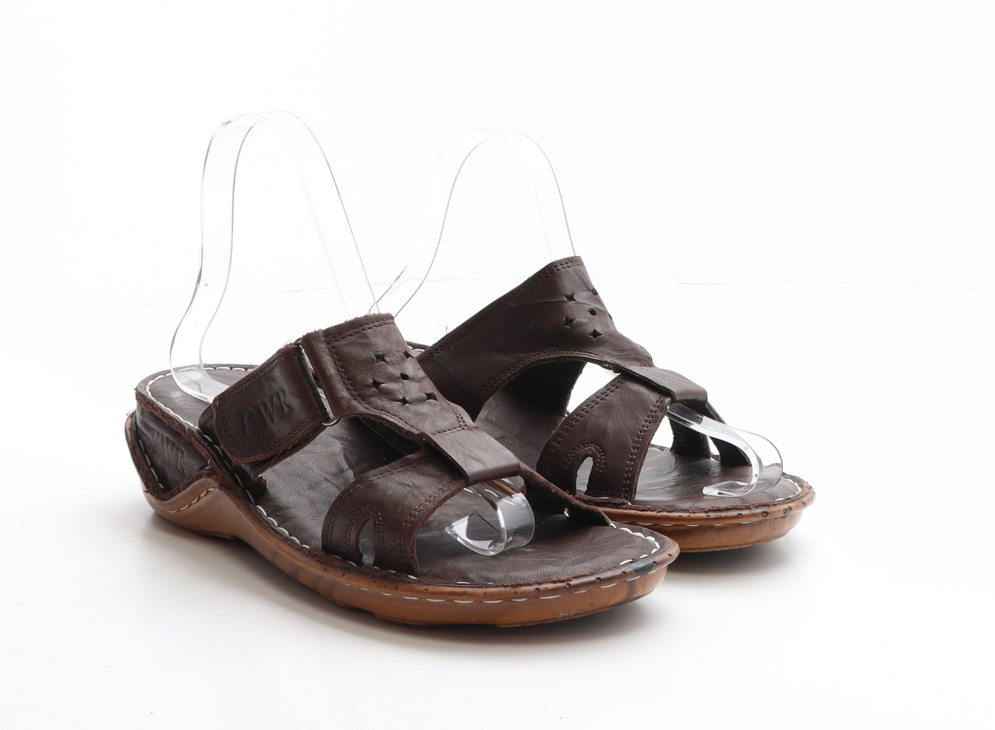 Powers Womens Brown Leather Slider Slipper UK 41 - Cut out details