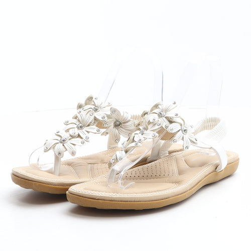 Apple Footwear Womens White Synthetic Thong Sandal UK 5 38 - Flower details