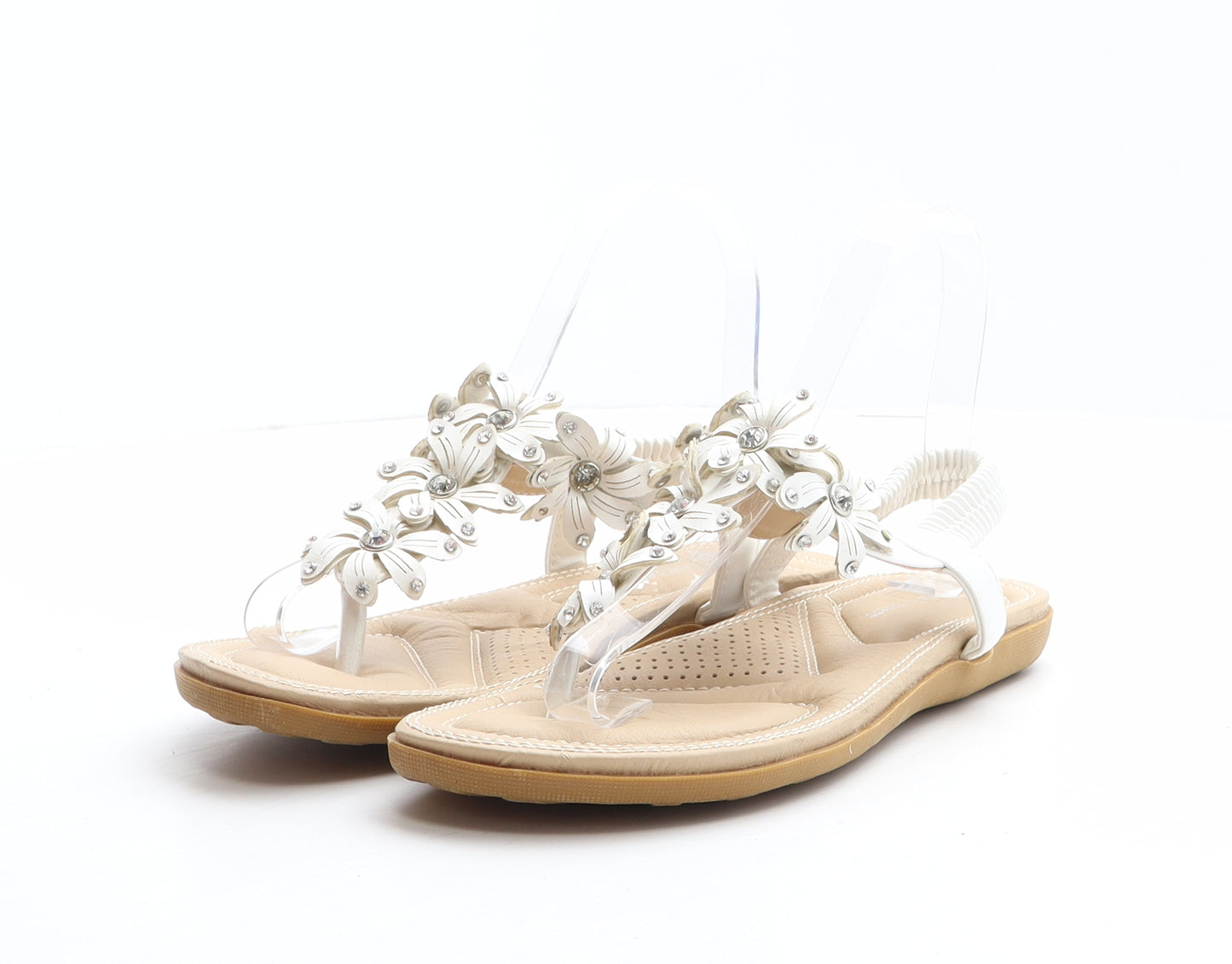 Apple Footwear Womens White Synthetic Thong Sandal UK 5 38 - Flower details