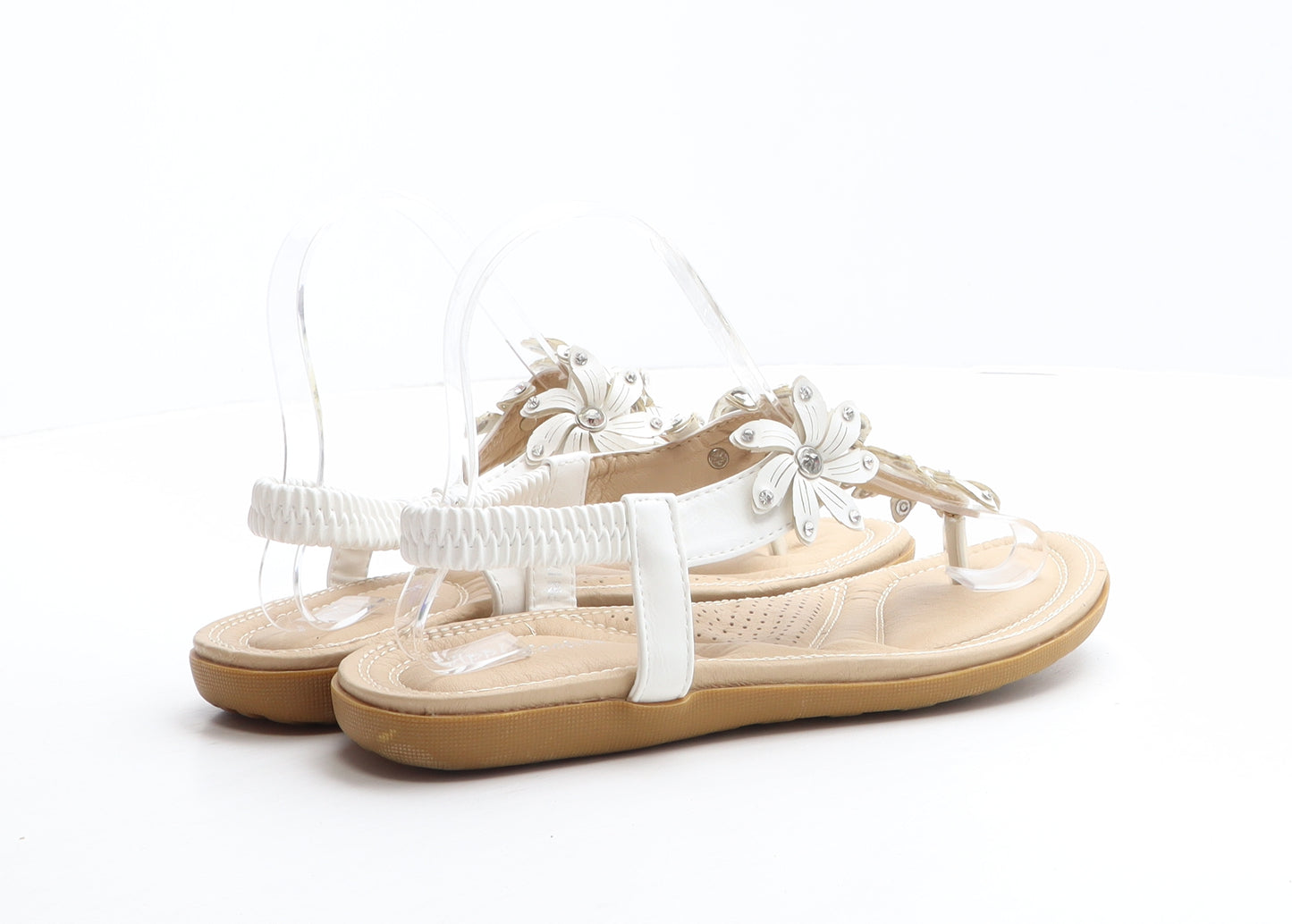 Apple Footwear Womens White Synthetic Thong Sandal UK 5 38 - Flower details