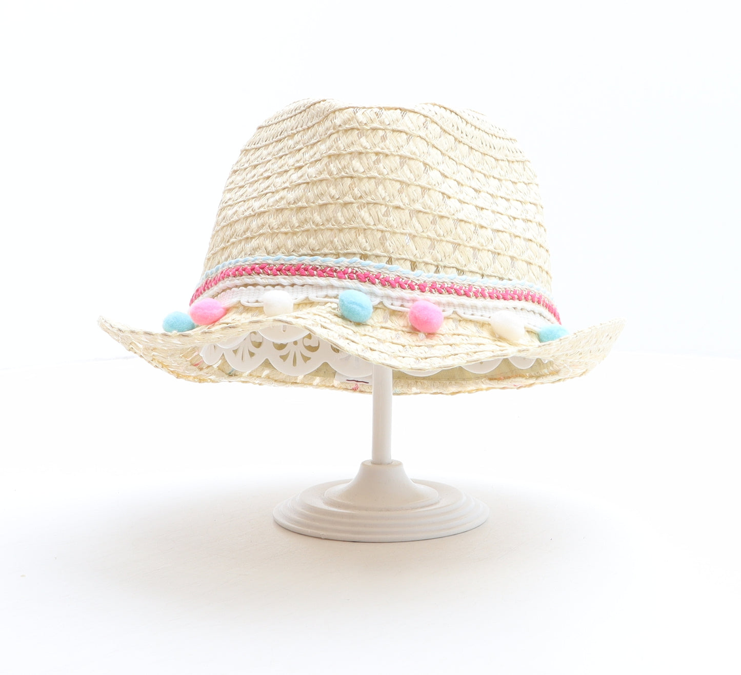 PEP&CO Womens Beige Paper Trilby Size M - Pom Pom trim