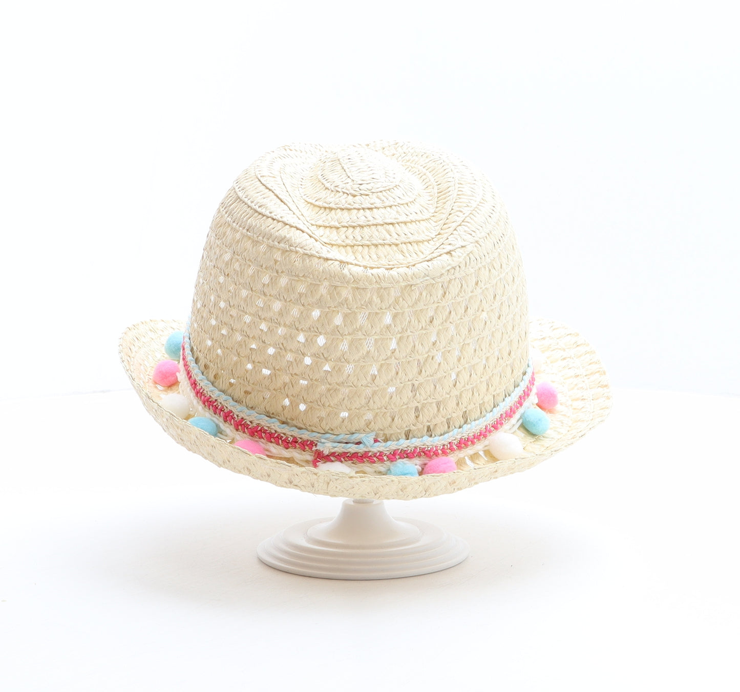 PEP&CO Womens Beige Paper Trilby Size M - Pom Pom trim