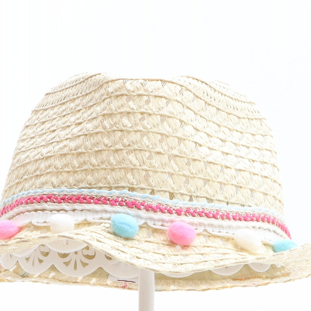 PEP&CO Womens Beige Paper Trilby Size M - Pom Pom trim