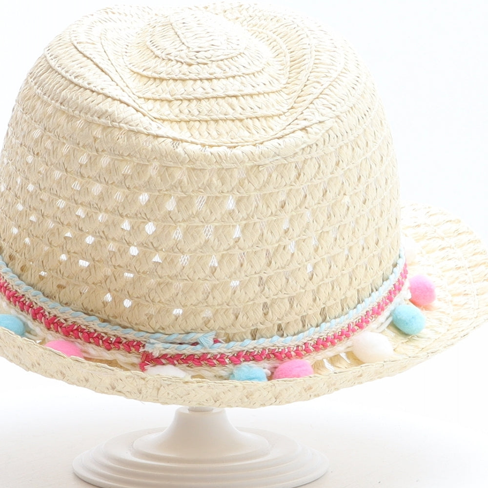 PEP&CO Womens Beige Paper Trilby Size M - Pom Pom trim