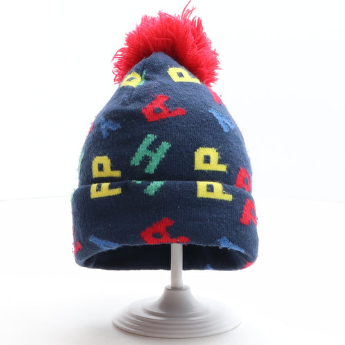 Primark Boys Blue Geometric Acrylic Bobble Hat One Size - Letters