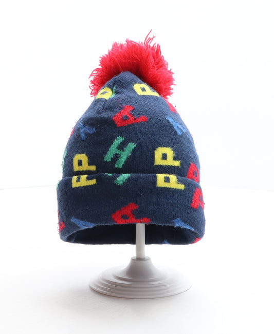 Primark Boys Blue Geometric Acrylic Bobble Hat One Size - Letters