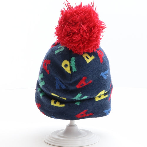 Primark Boys Blue Geometric Acrylic Bobble Hat One Size - Letters