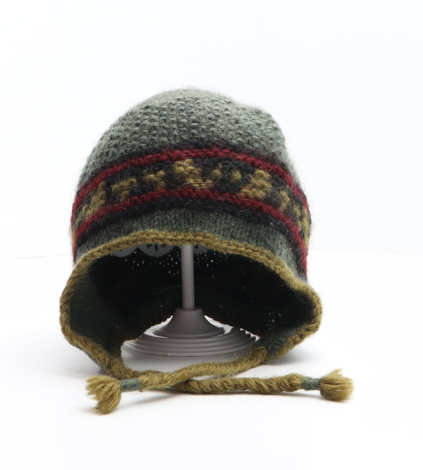 Lost Horizons Mens Green Geometric Wool Beanie One Size