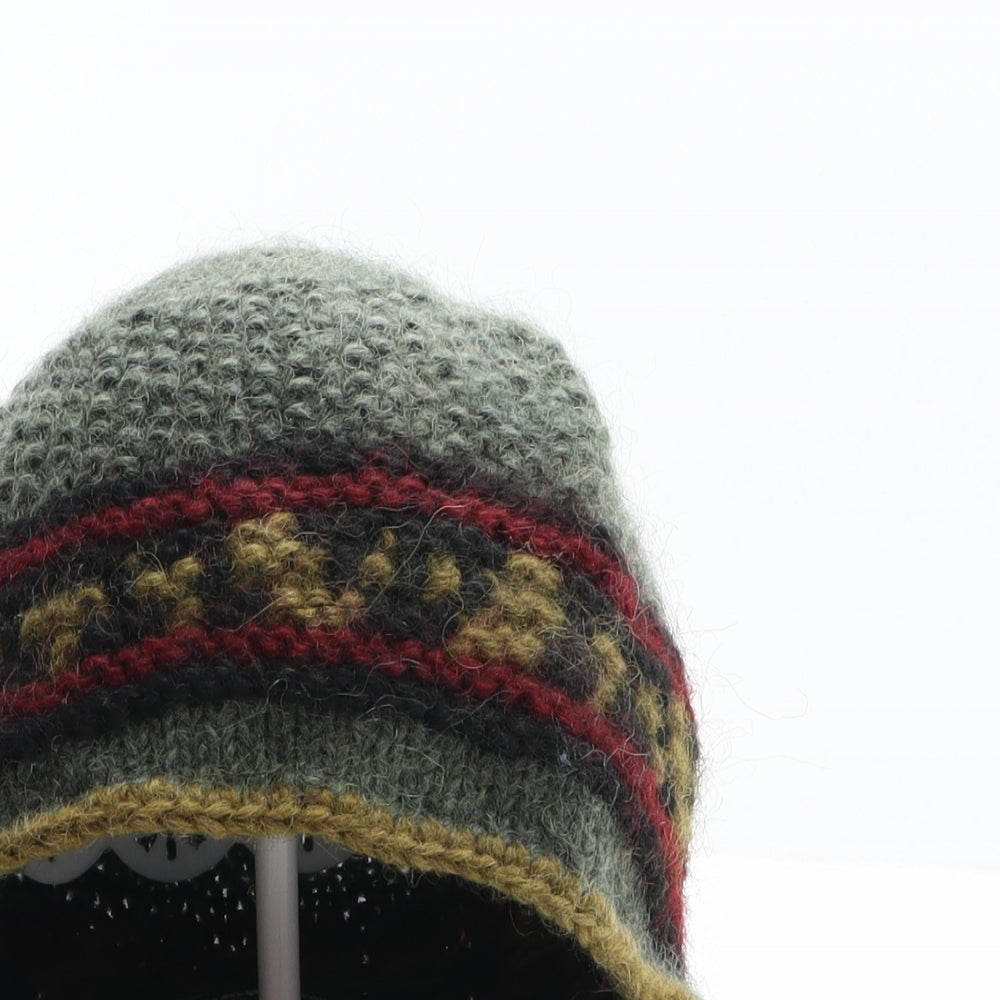 Lost Horizons Mens Green Geometric Wool Beanie One Size