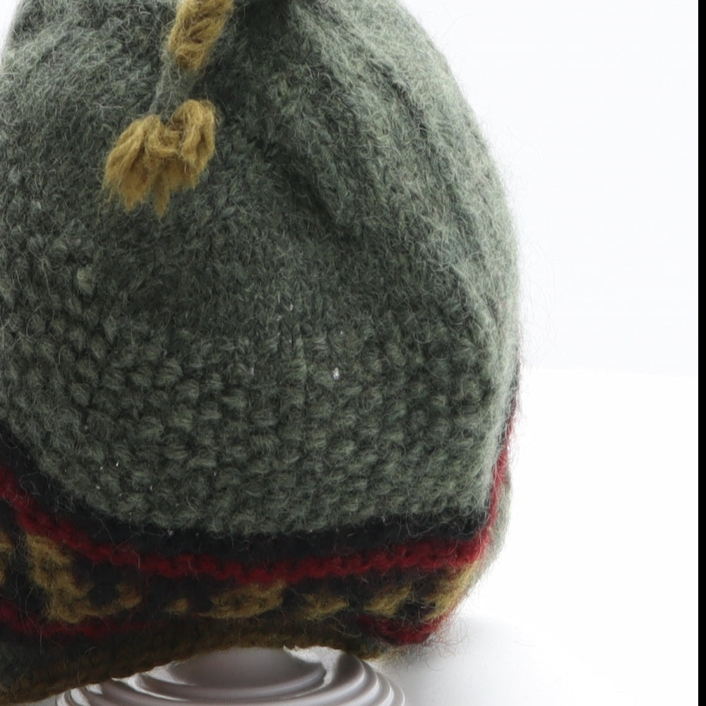 Lost Horizons Mens Green Geometric Wool Beanie One Size