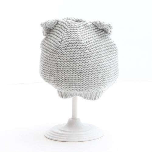 Earlydays Boys Grey Acrylic Beanie One Size - Ears detail