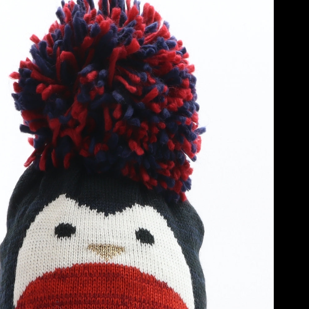 Preworn Womens Black Acrylic Bobble Hat One Size - Penguin Design