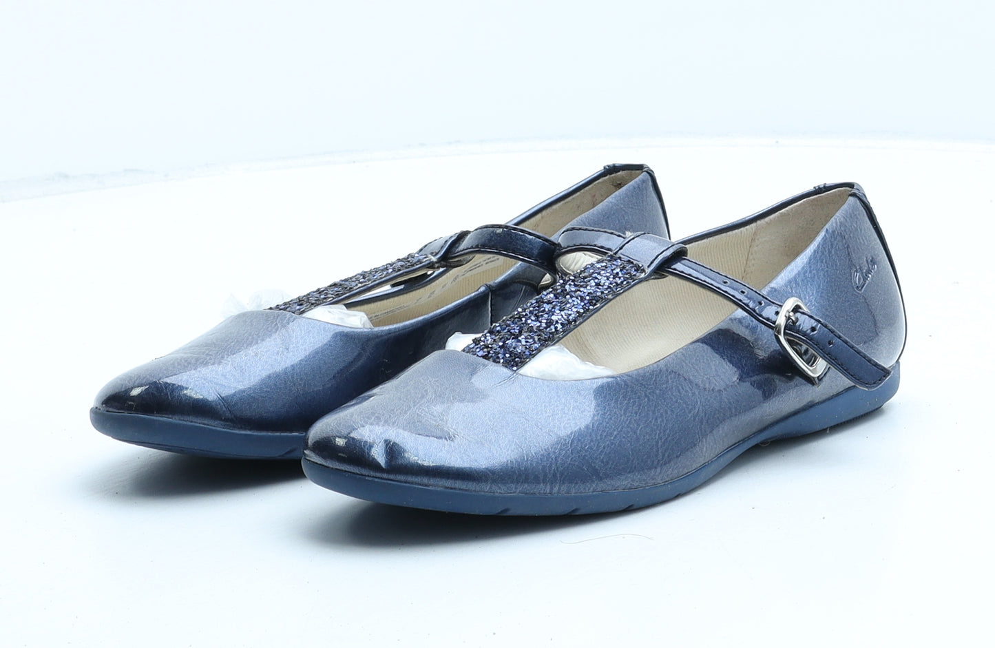 Clarks Girls Blue Synthetic Mary Jane Flat UK 1