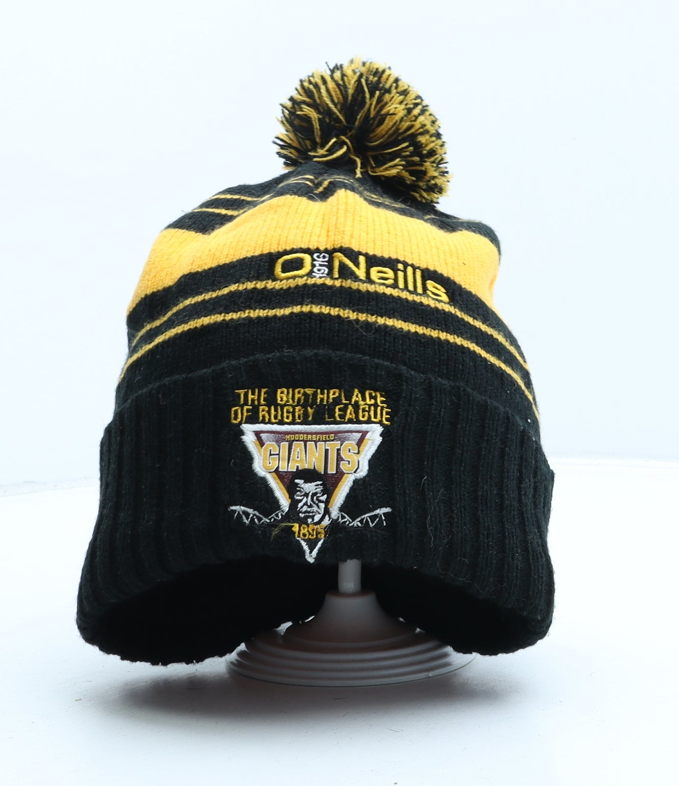 O'Neill Mens Black Striped Acrylic Beanie One Size - Huddersfield Giants