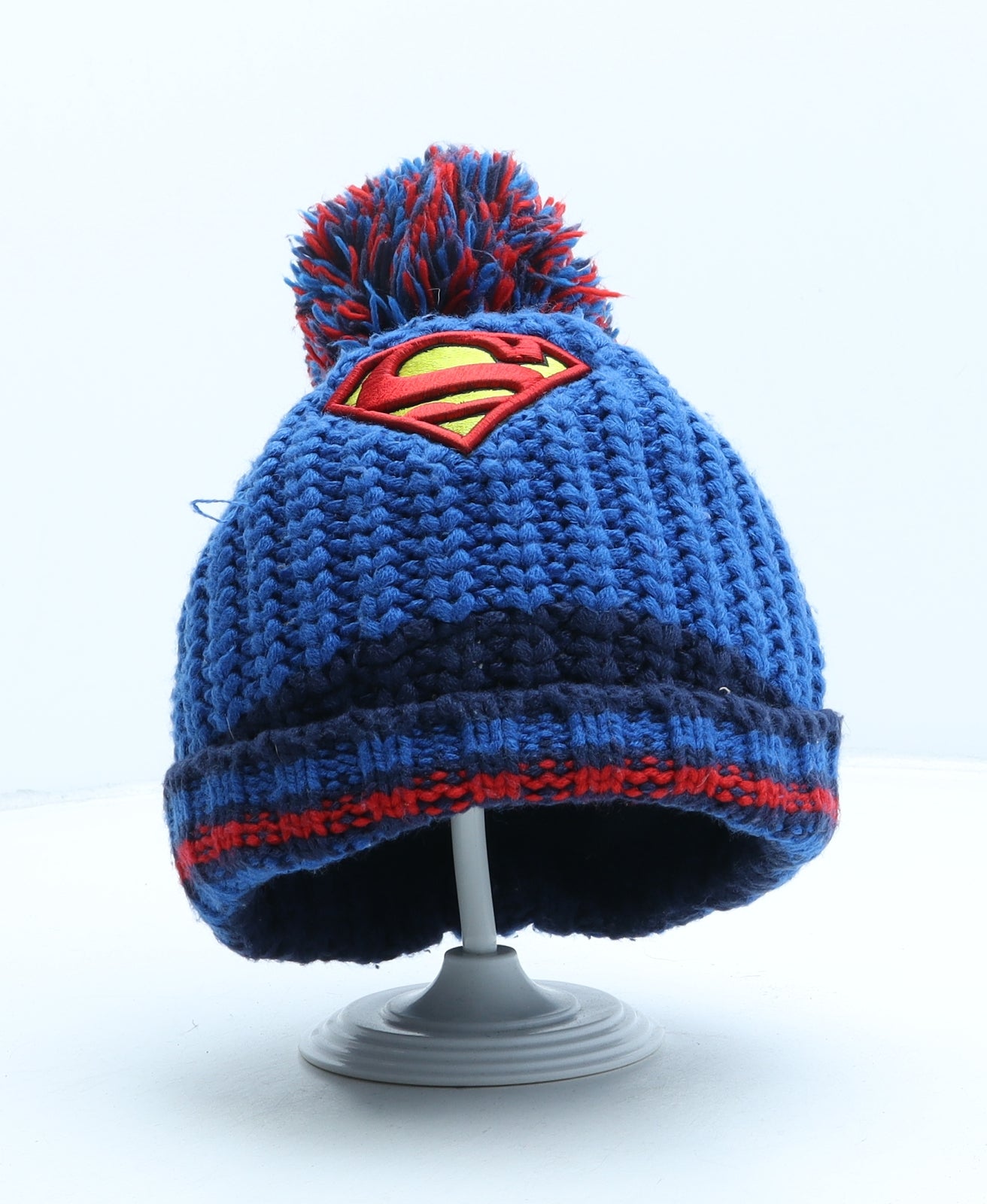 NEXT Boys Blue Acrylic Bobble Hat One Size - Superman