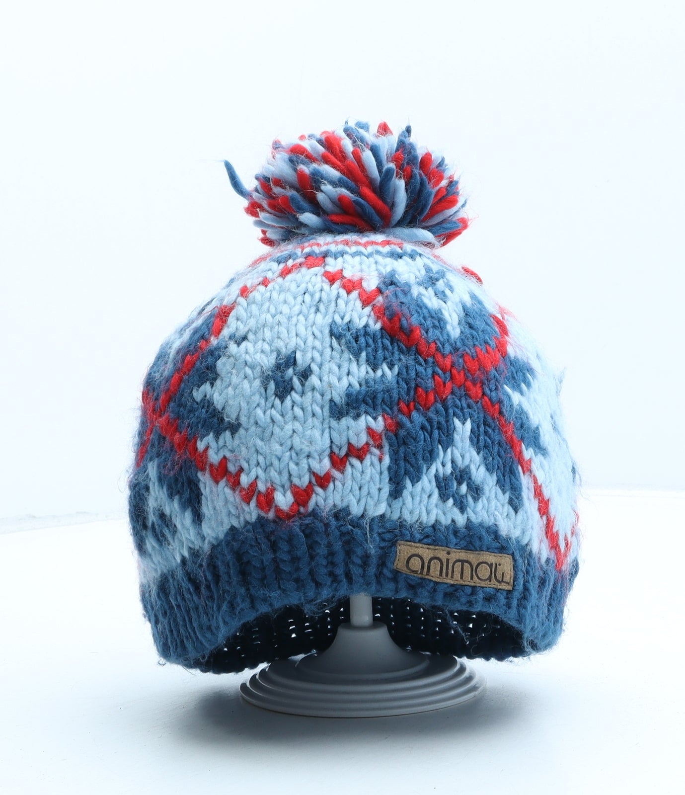 Animal Mens Blue Argyle/Diamond Acrylic Beanie One Size - Bobble Hat