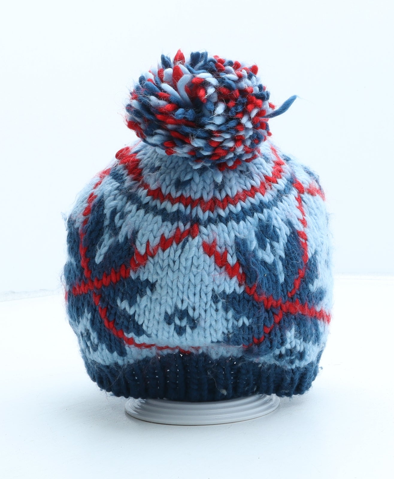 Animal Mens Blue Argyle/Diamond Acrylic Beanie One Size - Bobble Hat
