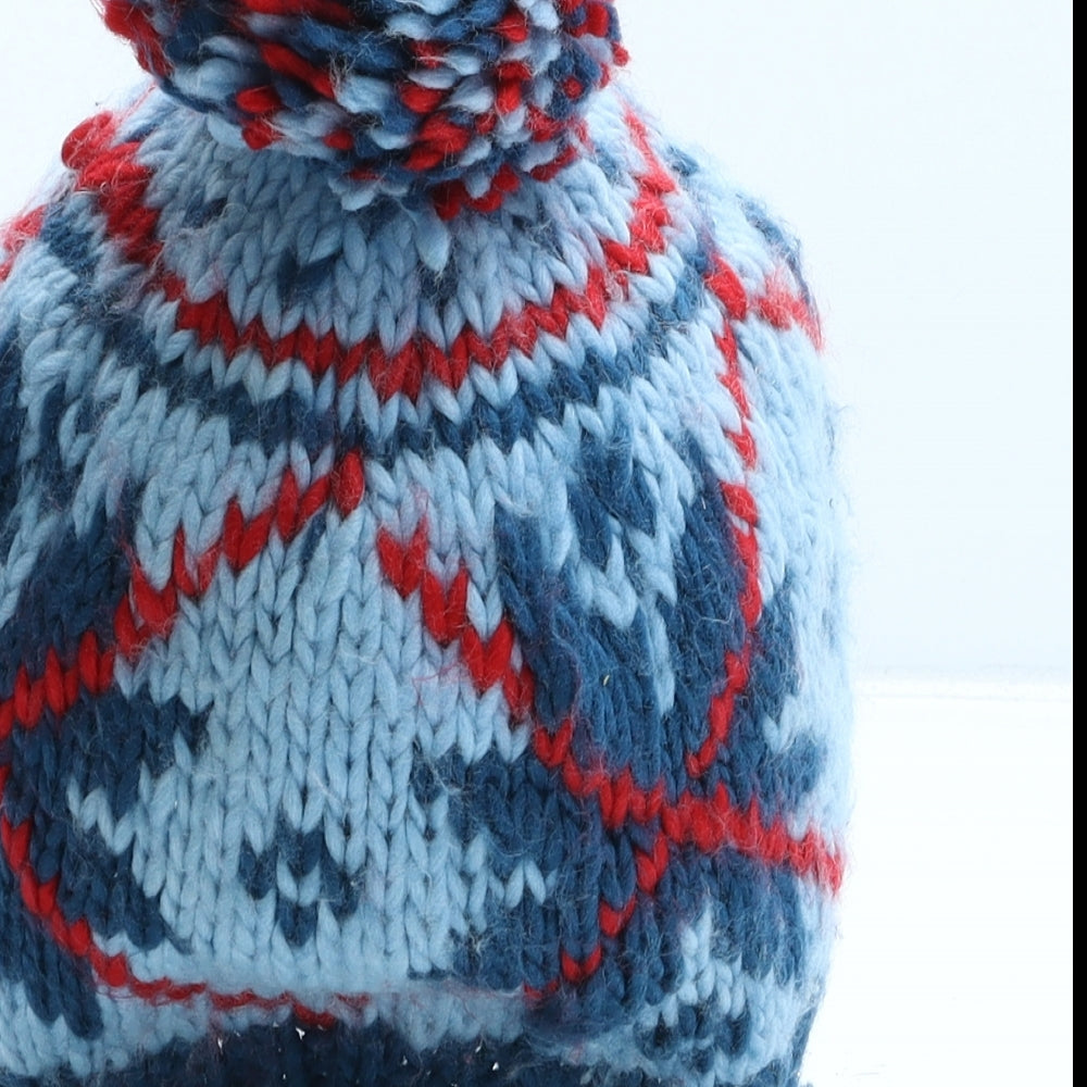 Animal Mens Blue Argyle/Diamond Acrylic Beanie One Size - Bobble Hat
