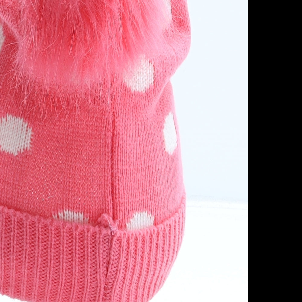 Primark Girls Pink Polka Dot Acrylic Bobble Hat Size M - Mickey Mouse