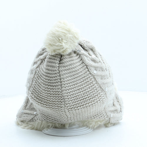 Angels Girls Beige Acrylic Trapper Hat One Size