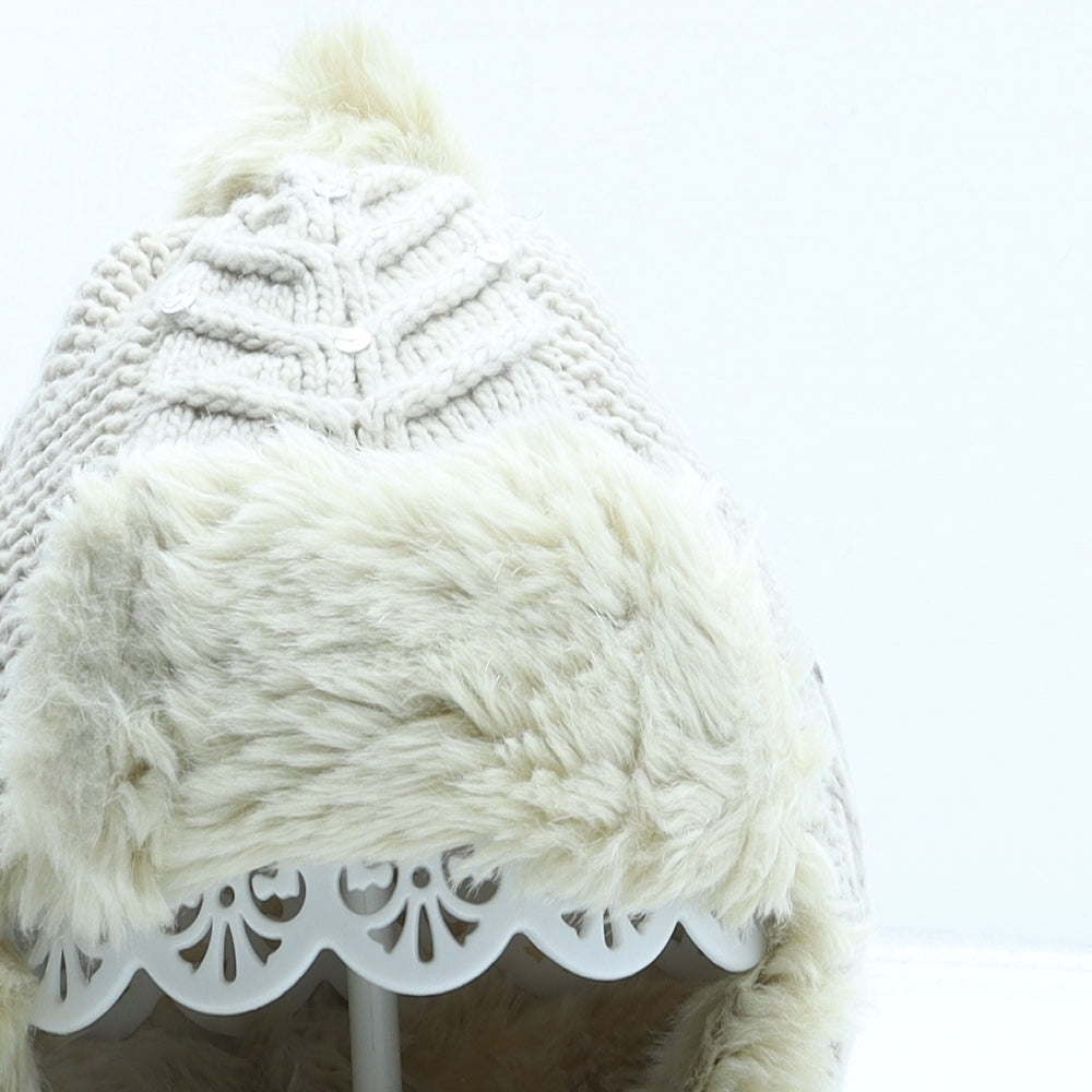 Angels Girls Beige Acrylic Trapper Hat One Size