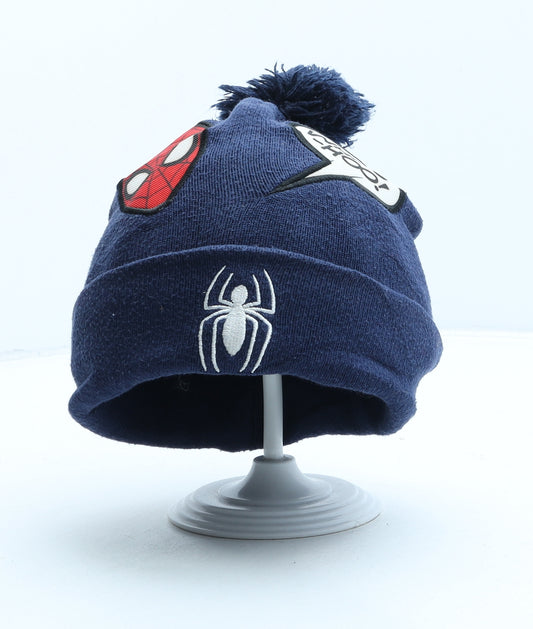 H&M Boys Blue Acrylic Bobble Hat One Size - Spiderman