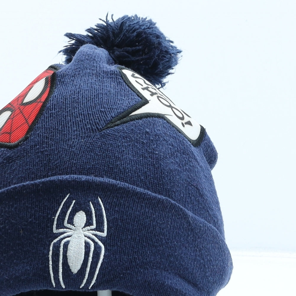 H&M Boys Blue Acrylic Bobble Hat One Size - Spiderman