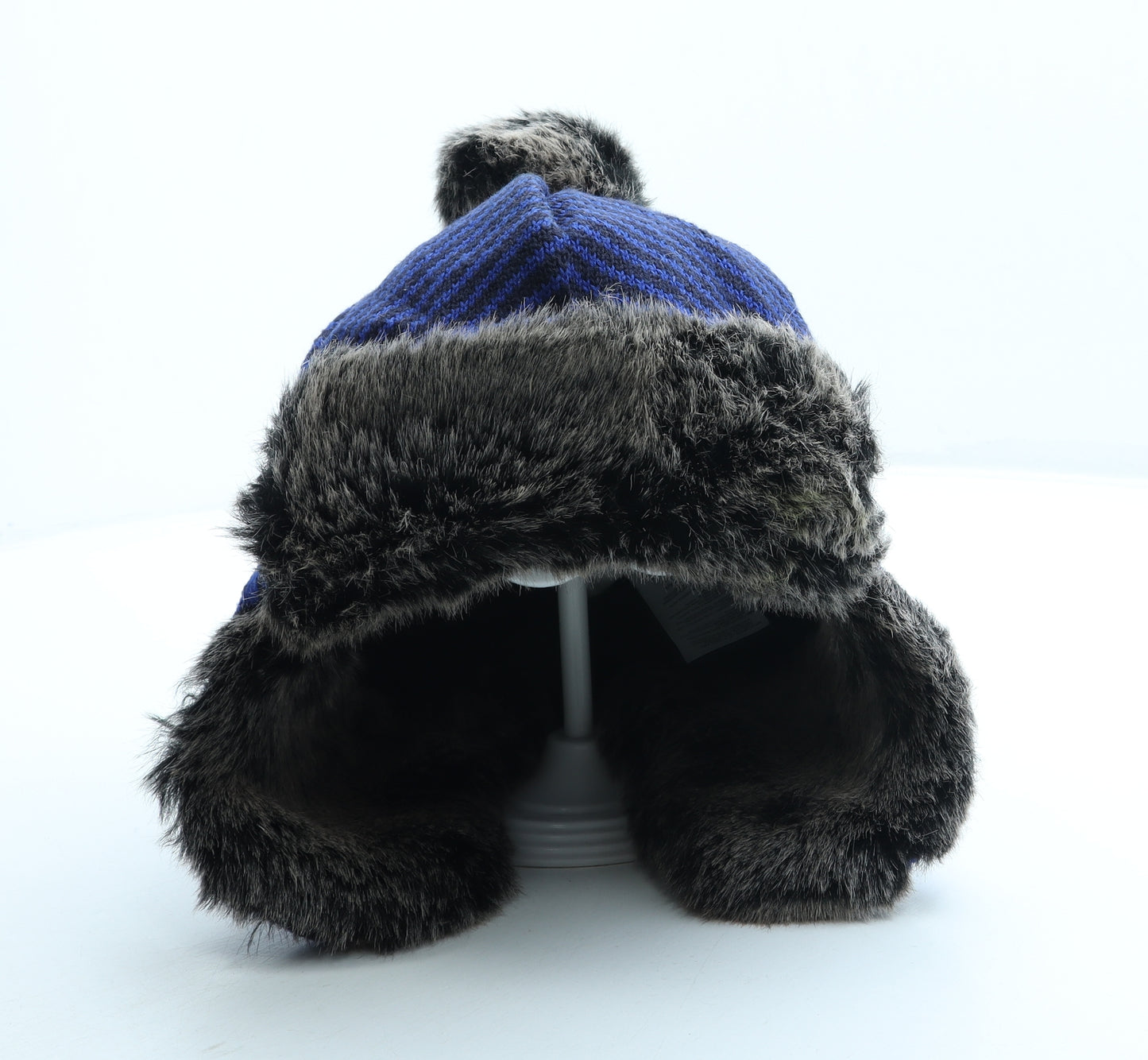 Ted Baker Boys Blue Striped Acrylic Trapper Hat Size S - Pom Pom