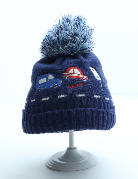 George Boys Blue Geometric Acrylic Bobble Hat Size S - Traffic