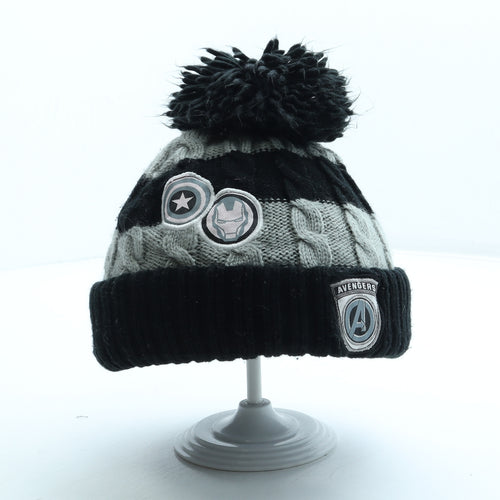 George Boys Black Striped Acrylic Bobble Hat One Size - Avengers