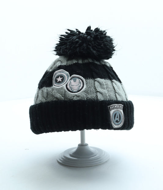 George Boys Black Striped Acrylic Bobble Hat One Size - Avengers